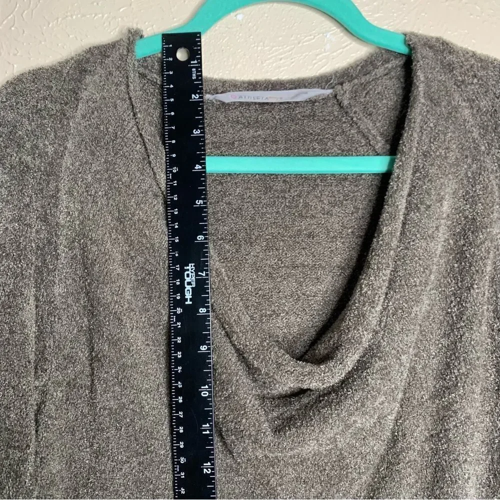 Athleta cuddle up cozy draped neckline chenille pullover sweater dark taupe‎